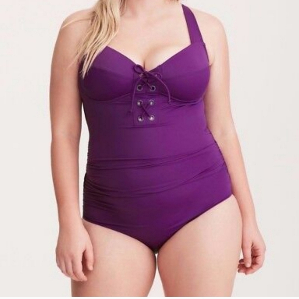 Purple Lace-Up Swimsuit